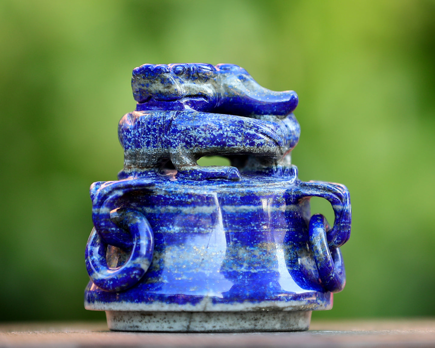 9.0” Natural Lapis Lazuli Hand Carved 3 Foot Censer with Lid Gemstone Tripod