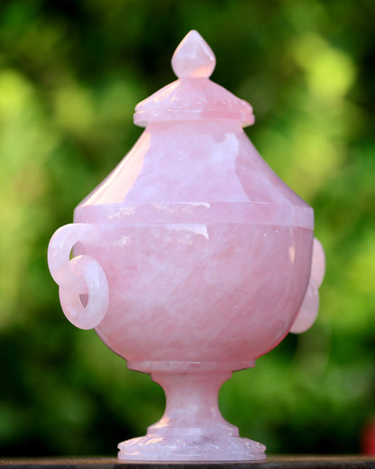 11.0” Natural Rose Quartz Hand Carved Decorative Storage,Candy Bowl with Lid