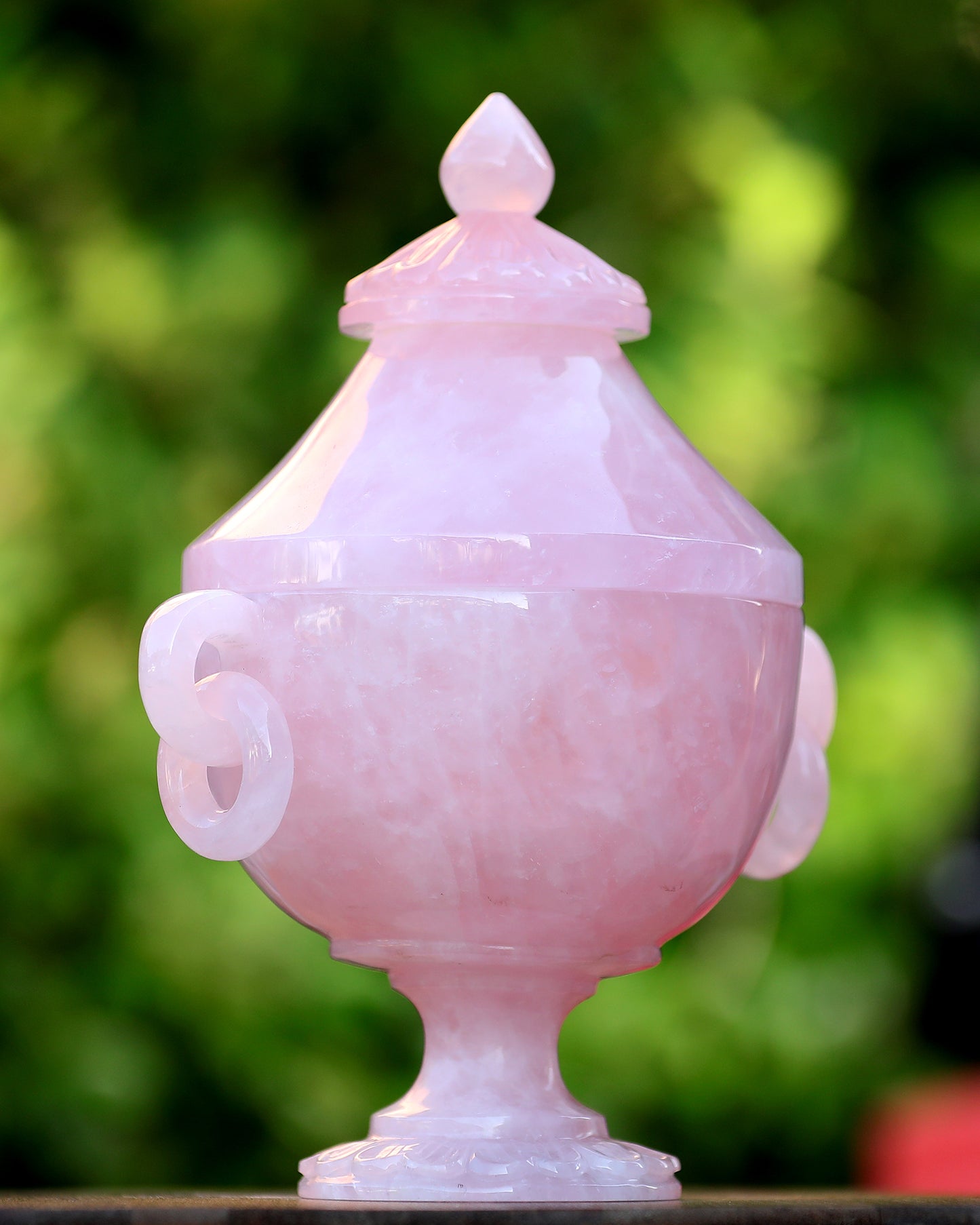 11.0” Natural Rose Quartz Hand Carved Decorative Storage,Candy Bowl with Lid