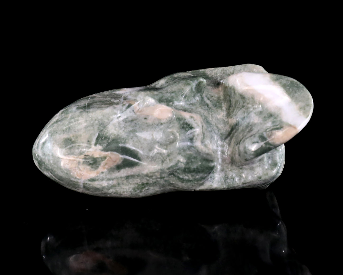 3.9” Natural Jiulong Jade Hand Carved Crystal Elongated Mayan Alien Skull Sculpture