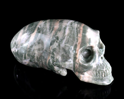 3.9” Natural Jiulong Jade Hand Carved Crystal Elongated Mayan Alien Skull Sculpture