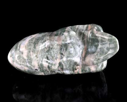 3.9” Natural Jiulong Jade Hand Carved Crystal Elongated Mayan Alien Skull Sculpture