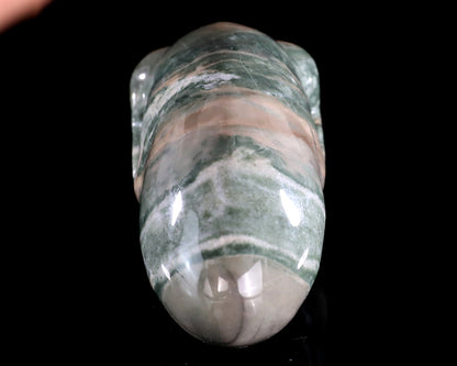 3.9” Natural Jiulong Jade Hand Carved Crystal Elongated Mayan Alien Skull Sculpture