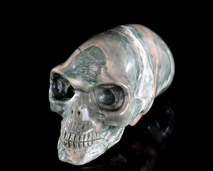 3.9” Natural Jiulong Jade Hand Carved Crystal Elongated Mayan Alien Skull Sculpture