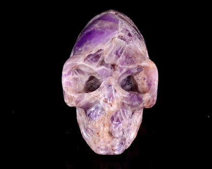 3.9” Natural Amethyst Hand Carved Crystal Elongated Mayan Alien Skull Sculpture