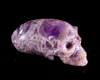 3.9” Natural Amethyst Hand Carved Crystal Elongated Mayan Alien Skull Sculpture