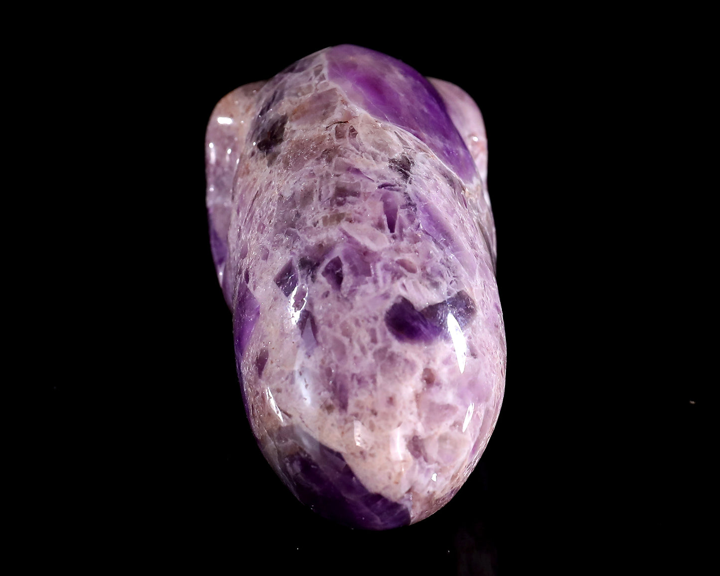 3.9” Natural Amethyst Hand Carved Crystal Elongated Mayan Alien Skull Sculpture