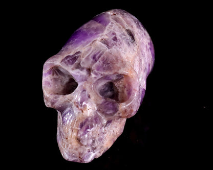 3.9” Natural Amethyst Hand Carved Crystal Elongated Mayan Alien Skull Sculpture