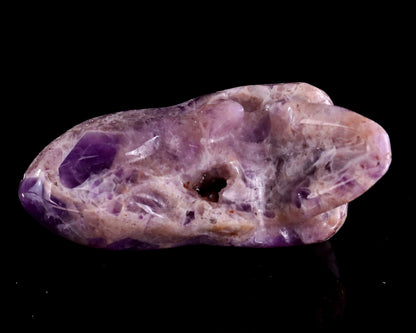 3.9” Natural Amethyst Hand Carved Crystal Elongated Mayan Alien Skull Sculpture