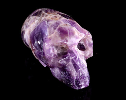 3.9” Natural Amethyst Hand Carved Crystal Elongated Mayan Alien Skull Sculpture