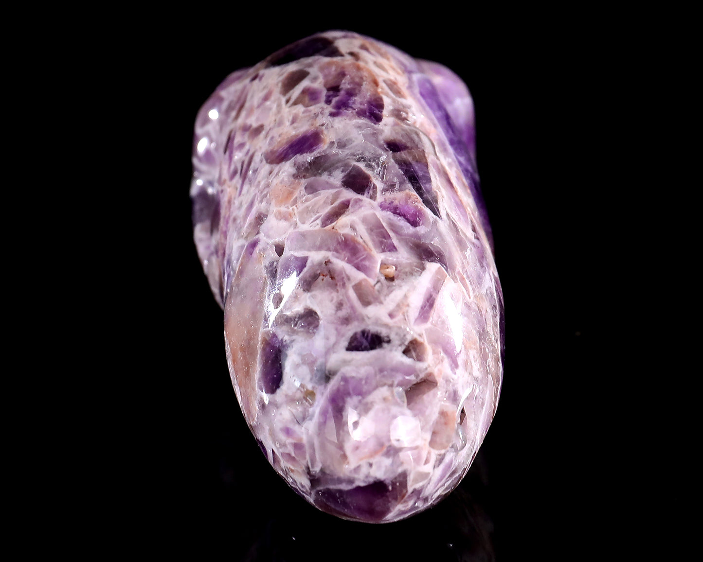 3.9” Natural Amethyst Hand Carved Crystal Elongated Mayan Alien Skull Sculpture