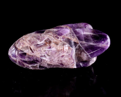 3.9” Natural Amethyst Hand Carved Crystal Elongated Mayan Alien Skull Sculpture