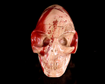 3.9” Natural Red Jasper Hand Carved Crystal Elongated Mayan Alien Skull Sculpture