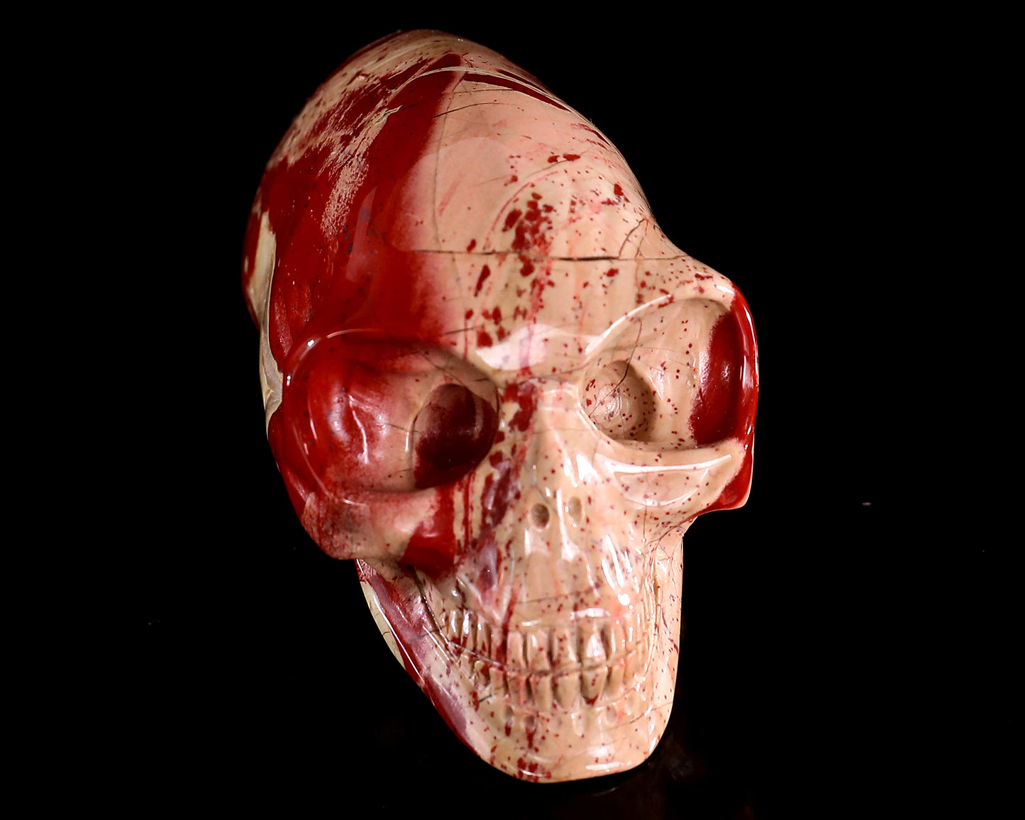 3.9” Natural Red Jasper Hand Carved Crystal Elongated Mayan Alien Skull Sculpture