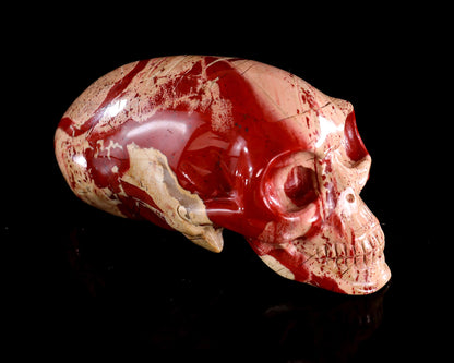 3.9” Natural Red Jasper Hand Carved Crystal Elongated Mayan Alien Skull Sculpture