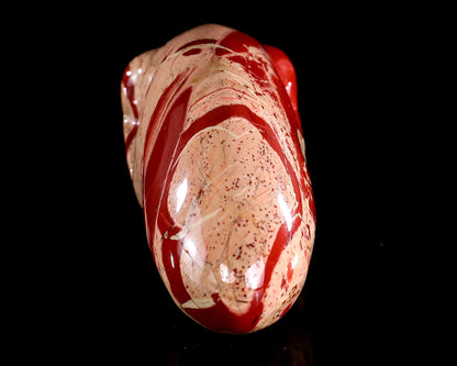 3.9” Natural Red Jasper Hand Carved Crystal Elongated Mayan Alien Skull Sculpture