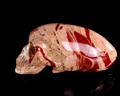 3.9” Natural Red Jasper Hand Carved Crystal Elongated Mayan Alien Skull Sculpture