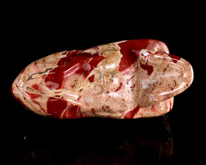 3.9” Natural Red Jasper Hand Carved Crystal Elongated Mayan Alien Skull Sculpture