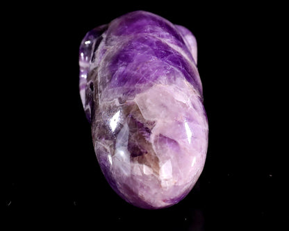 3.9” Natural Amethyst Hand Carved Crystal Elongated Mayan Alien Skull Sculpture