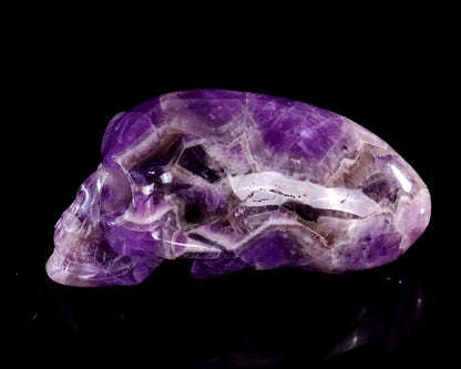 3.9” Natural Amethyst Hand Carved Crystal Elongated Mayan Alien Skull Sculpture