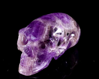 3.9” Natural Amethyst Hand Carved Crystal Elongated Mayan Alien Skull Sculpture