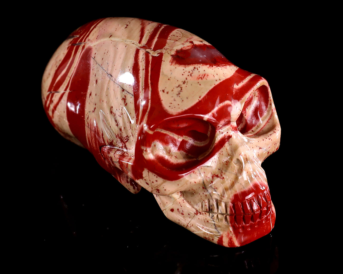 3.9” Natural Red Jasper Hand Carved Crystal Elongated Mayan Alien Skull Sculpture