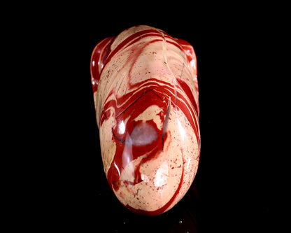 3.9” Natural Red Jasper Hand Carved Crystal Elongated Mayan Alien Skull Sculpture