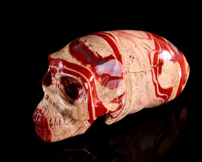 3.9” Natural Red Jasper Hand Carved Crystal Elongated Mayan Alien Skull Sculpture