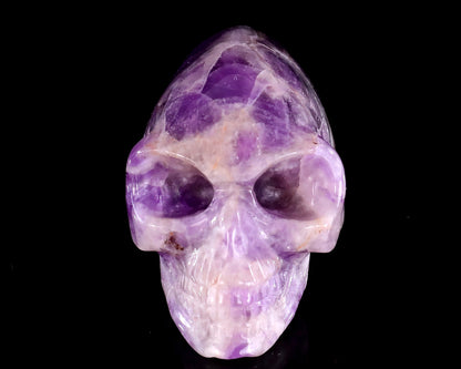 3.9” Natural Amethyst Hand Carved Crystal Elongated Mayan Alien Skull Sculpture