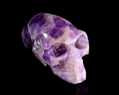 3.9” Natural Amethyst Hand Carved Crystal Elongated Mayan Alien Skull Sculpture