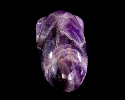 3.9” Natural Amethyst Hand Carved Crystal Elongated Mayan Alien Skull Sculpture