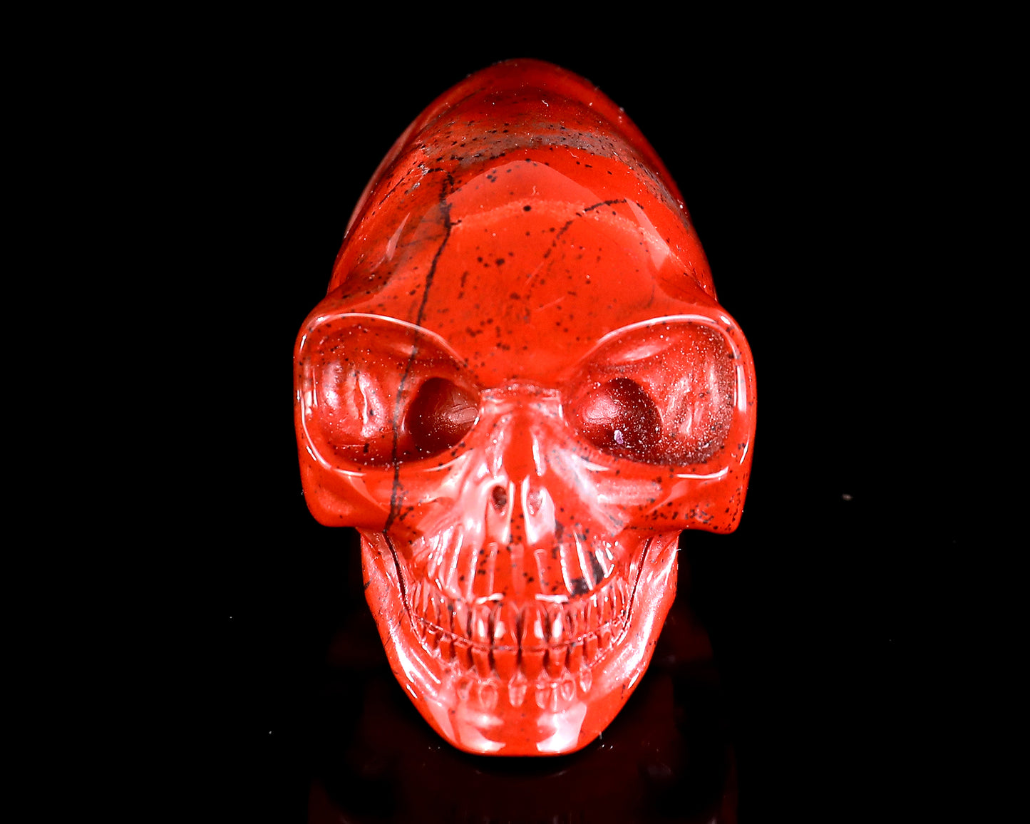 3.9” Natural Red Jasper Hand Carved Crystal Elongated Mayan Alien Skull Sculpture