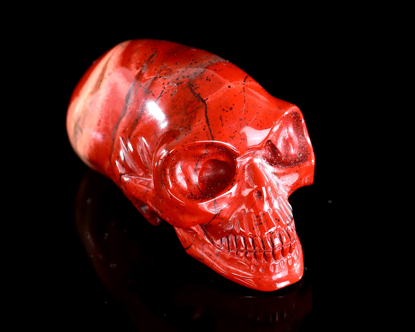 3.9” Natural Red Jasper Hand Carved Crystal Elongated Mayan Alien Skull Sculpture