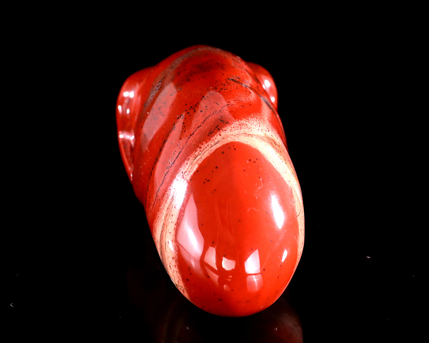 3.9” Natural Red Jasper Hand Carved Crystal Elongated Mayan Alien Skull Sculpture