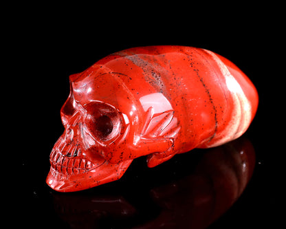 3.9” Natural Red Jasper Hand Carved Crystal Elongated Mayan Alien Skull Sculpture