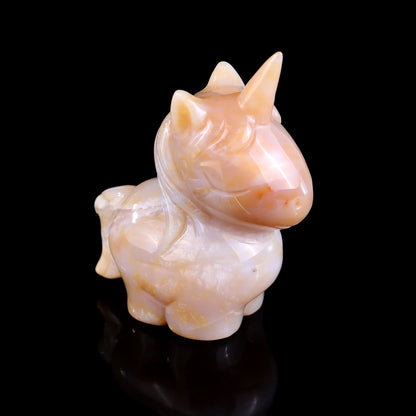 2.8" Natural Chalcedony Hand Carved Crystal Unicorn Sculpture