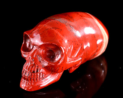 3.9” Natural Red Jasper Hand Carved Crystal Elongated Mayan Alien Skull Sculpture