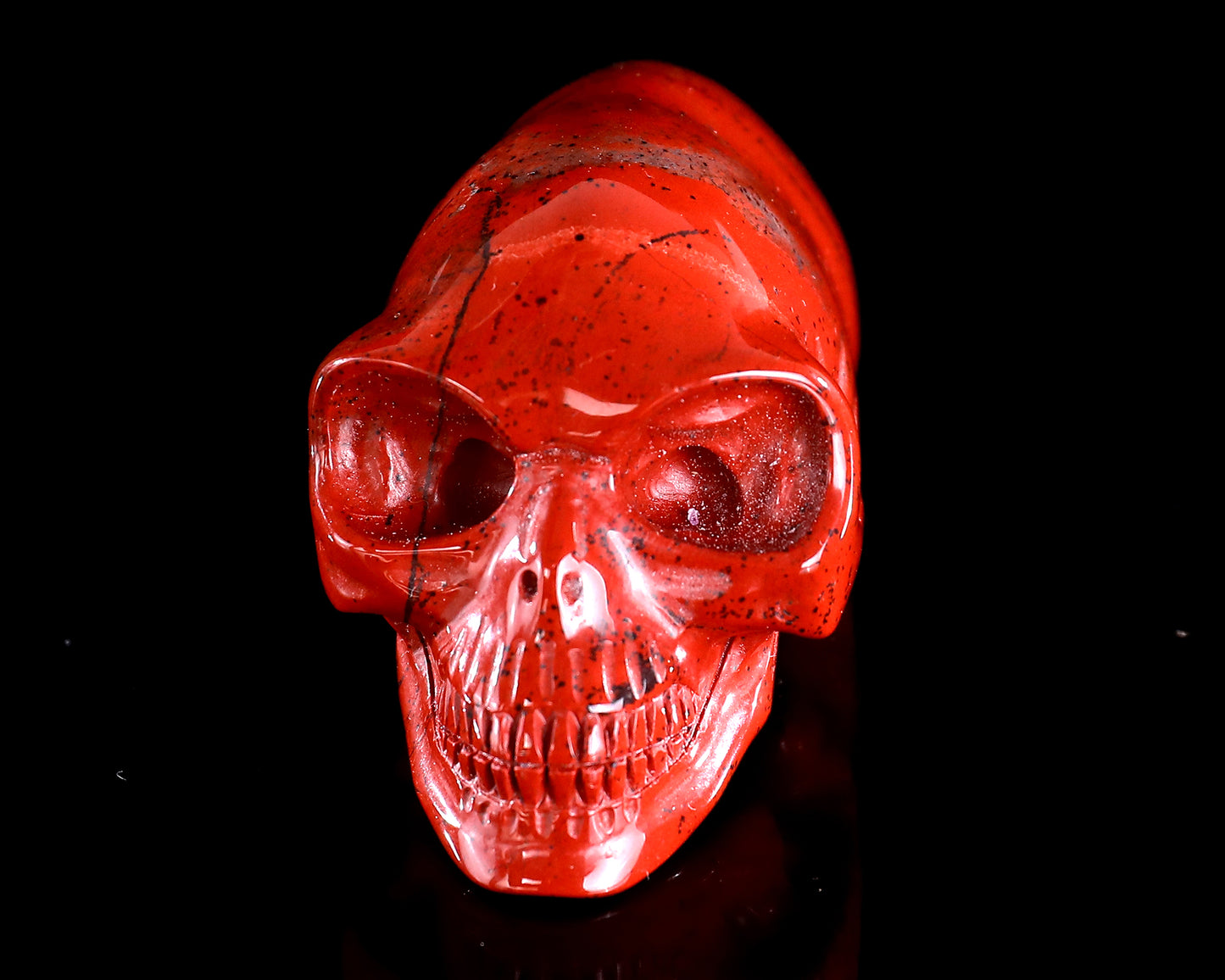 3.9” Natural Red Jasper Hand Carved Crystal Elongated Mayan Alien Skull Sculpture