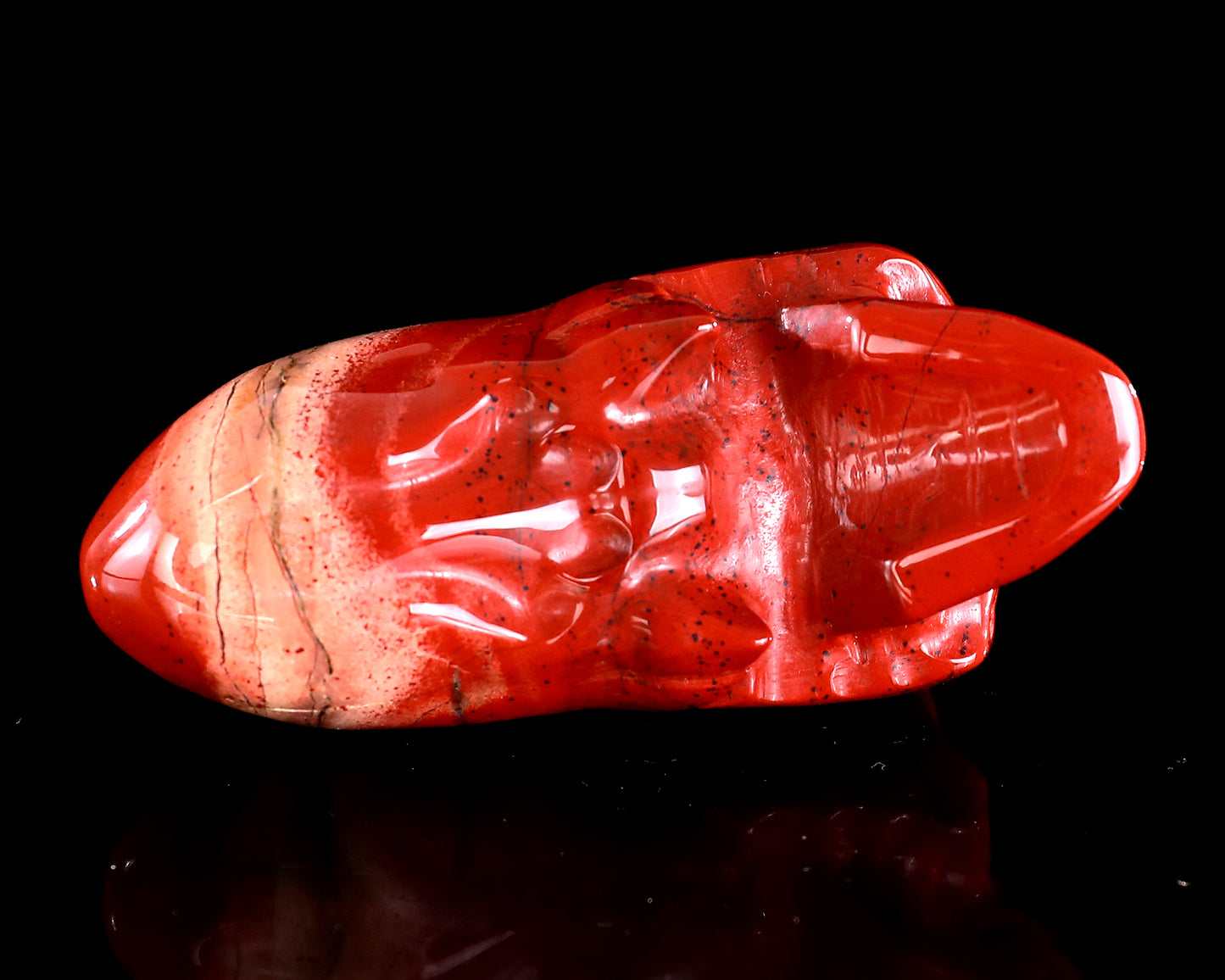 3.9” Natural Red Jasper Hand Carved Crystal Elongated Mayan Alien Skull Sculpture