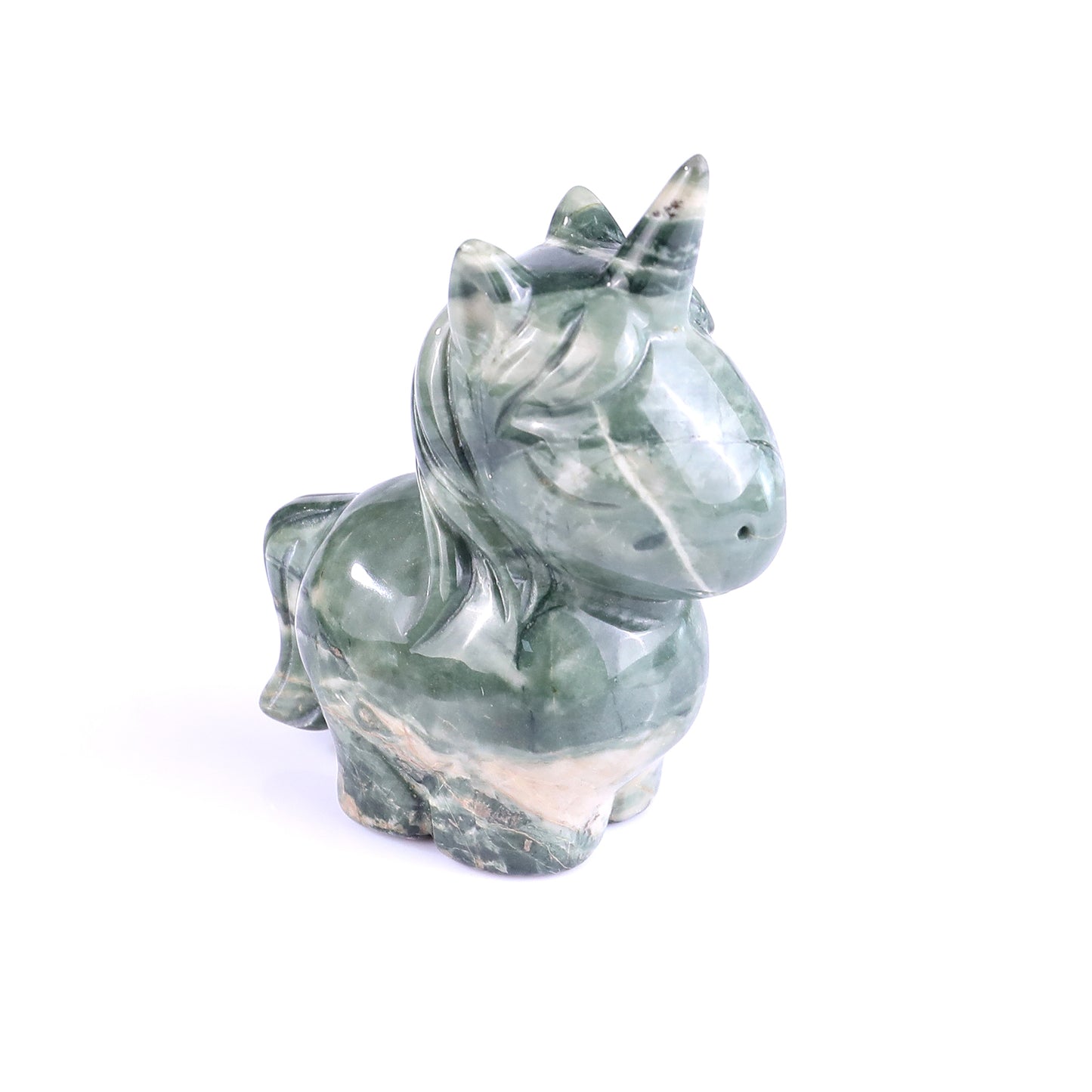 2.8" Natural Chalcedony Hand Carved Crystal Unicorn Sculpture