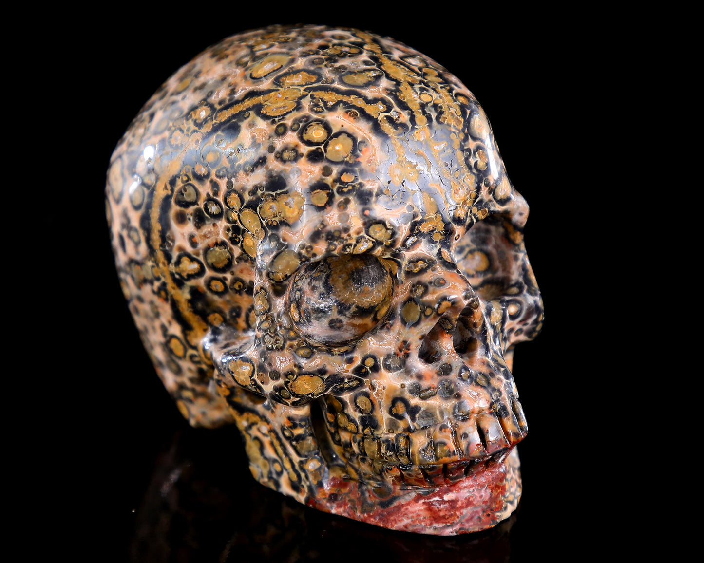 3.0" Leopard Skin Jasper Hand Carved Crystal Skull Sculpture