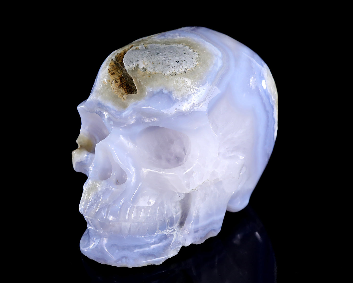 5.3" Blue Lace Agate Hand Carved Crystal Skull Sculpture