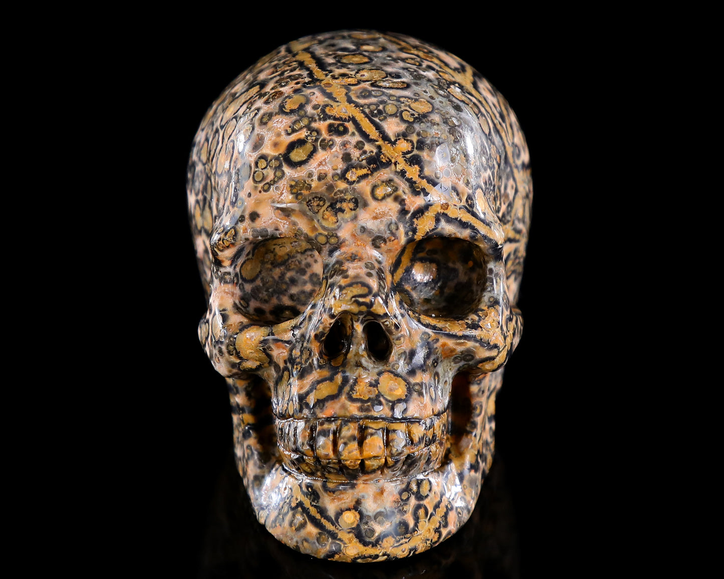 3.0" Leopard Skin Jasper Hand Carved Crystal Skull Sculpture