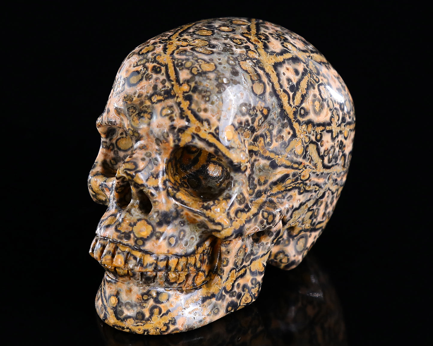 3.0" Leopard Skin Jasper Hand Carved Crystal Skull Sculpture