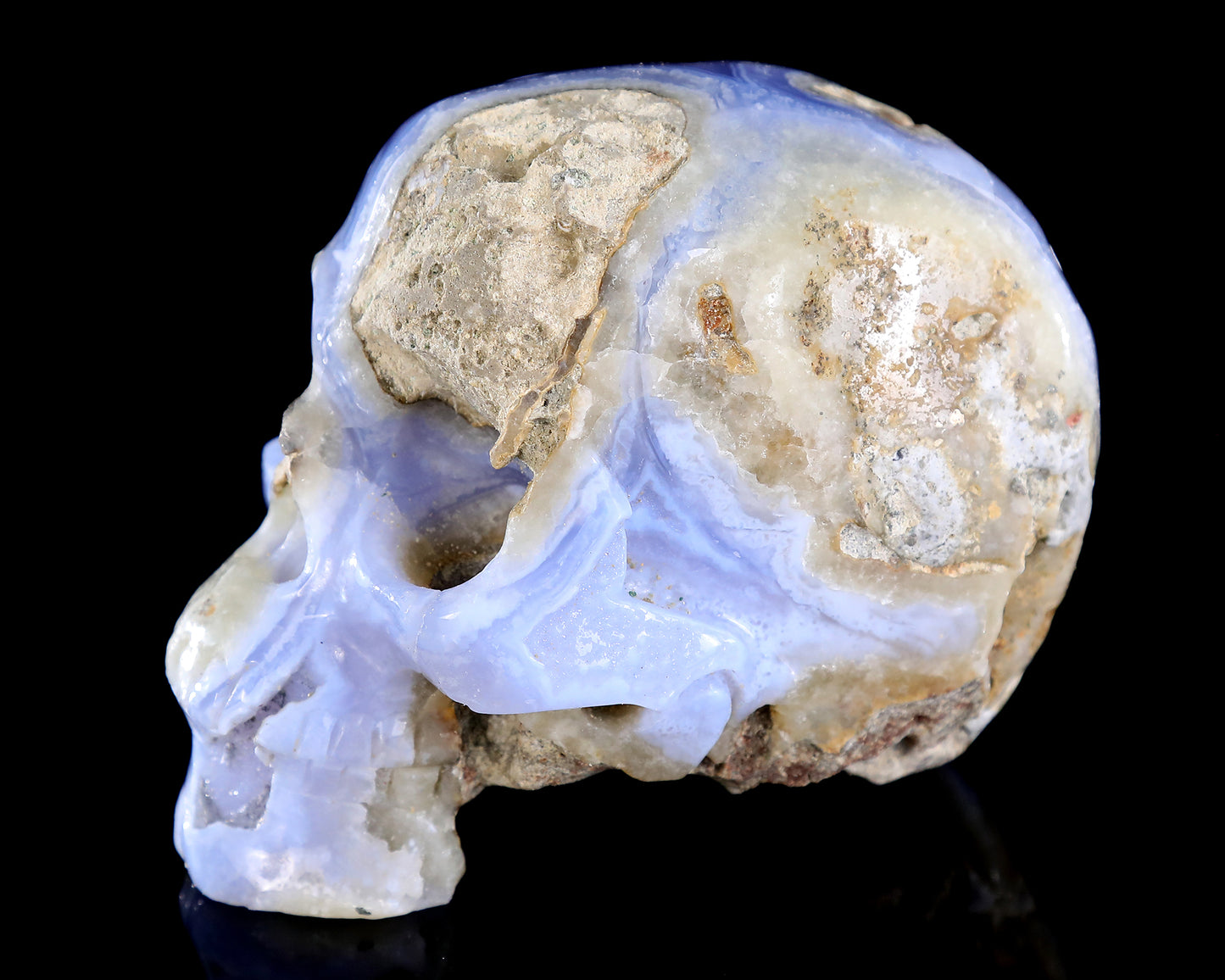 5.2" Blue Lace Agate Hand Carved Crystal Skull Sculpture