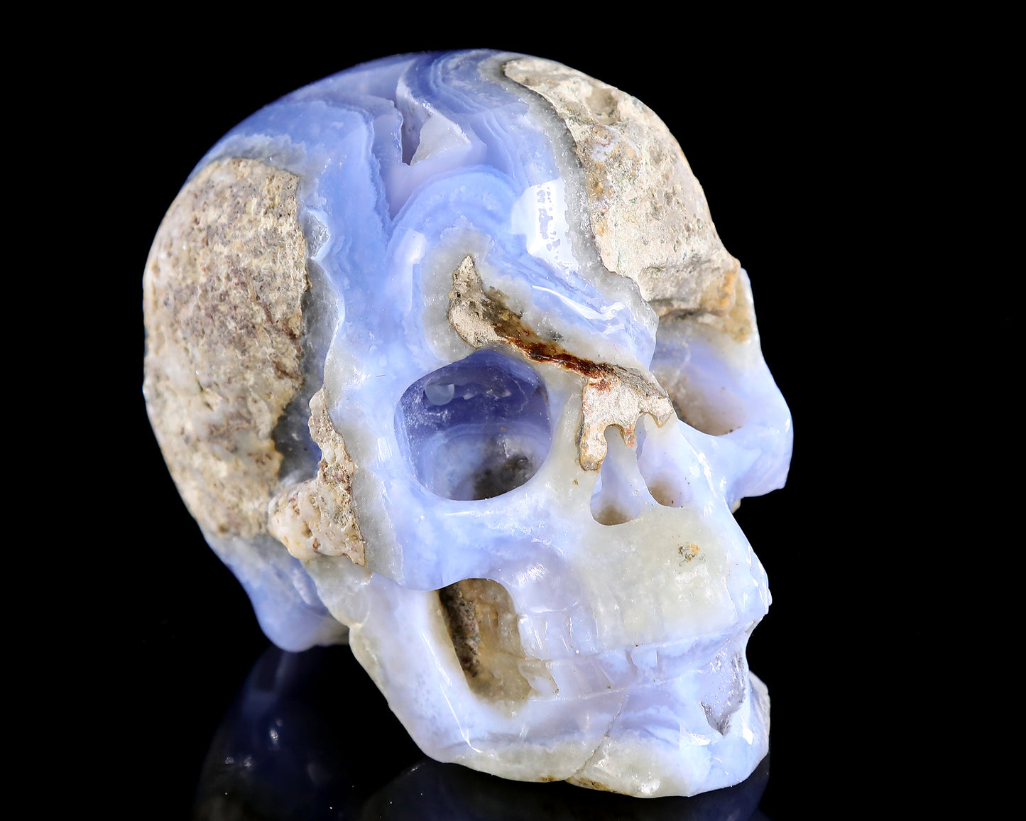 5.2" Blue Lace Agate Hand Carved Crystal Skull Sculpture