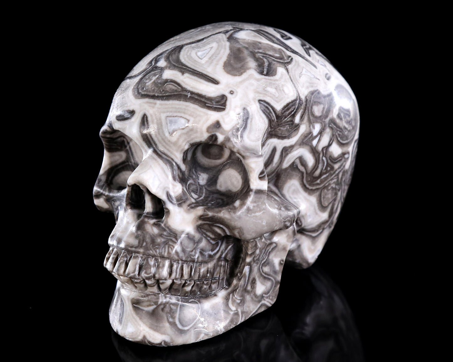 4.4" Black Crazy Agate Hand Carved Crystal Skull Sculpture