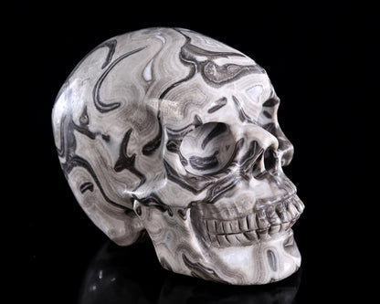 4.4" Black Crazy Agate Hand Carved Crystal Skull Sculpture