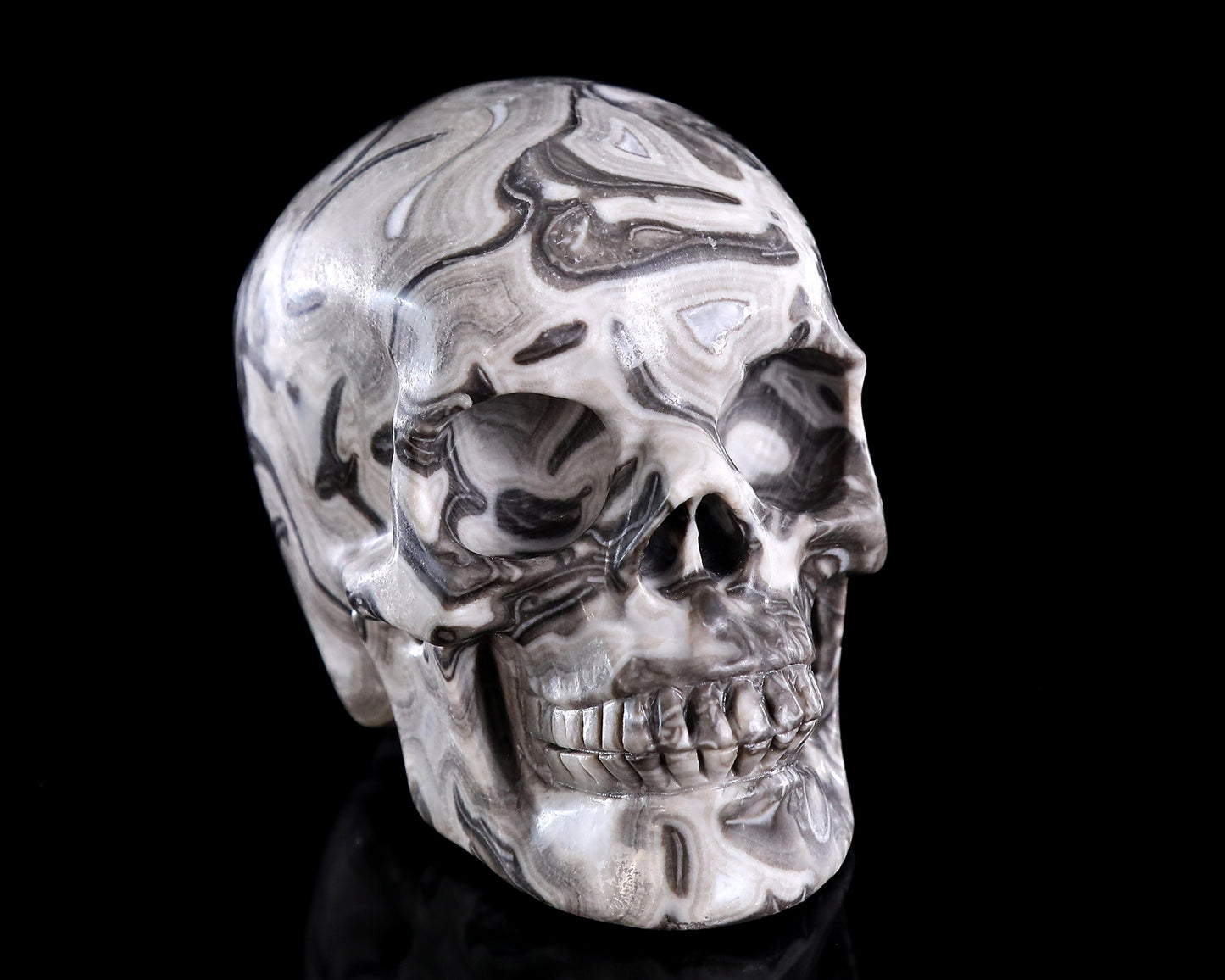 4.4" Black Crazy Agate Hand Carved Crystal Skull Sculpture