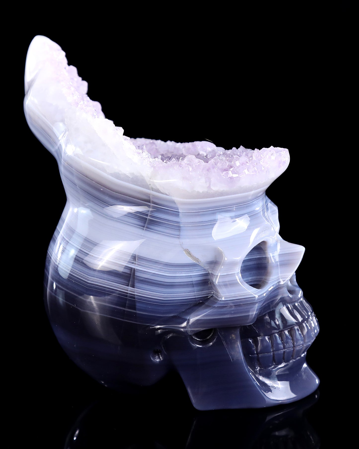 5.6" Amethyst Druse Agate Hand Carved Crystal Skull Sculpture